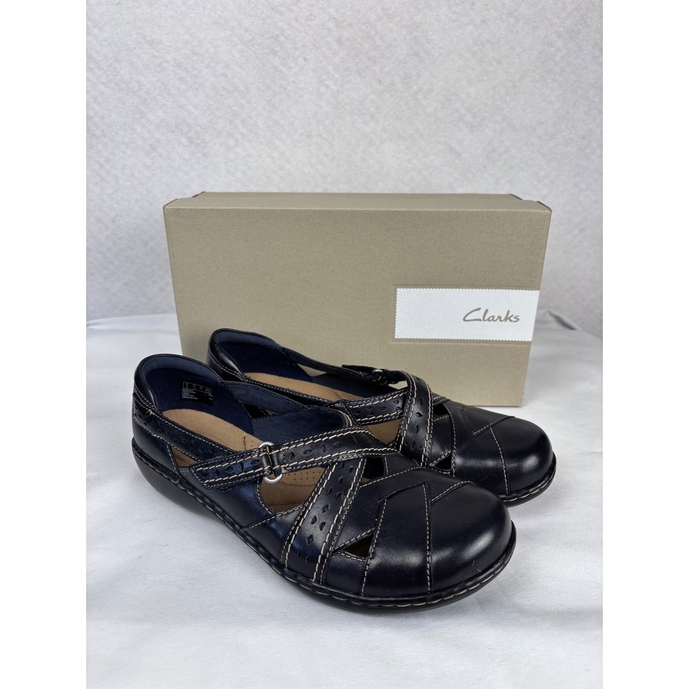 Clarks Ashland Spin Black Leather Mary Jane Loafer Shoes Size 7.5W Wide NIB